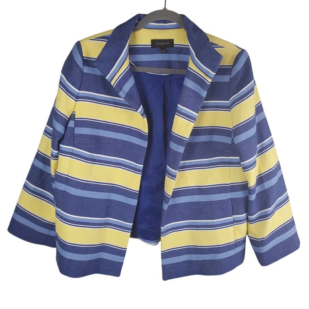 ✨ Talbots Striped Open Front Blazer 12 Preppy Nautical Nautical